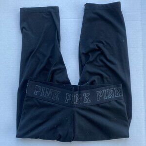 Victoria Secret PINK Black Leggings Logo Waistband High Rise Gym S